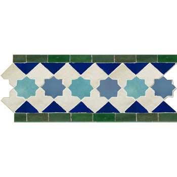Mosaic House Moroccan tile Kmarshoun 1-10-15-2-13 White Green Cobalt Blue Light Blue Light Turquoise  zellige, mosaic, zellij, border, glaze, stars, traditonal 
